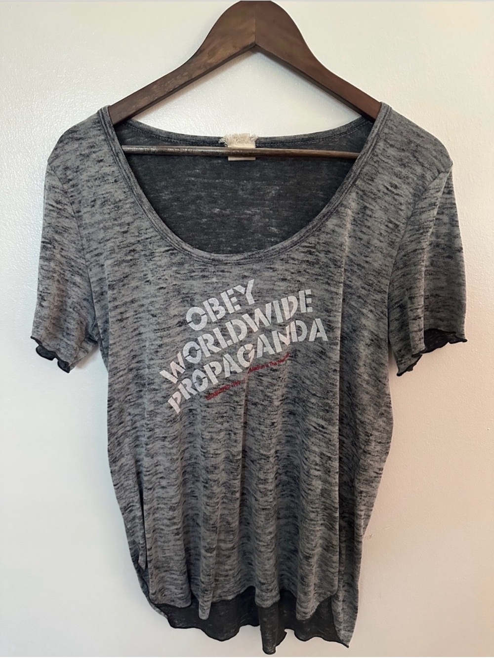 Obey Women's Heather Gray Scoop Neck Graphic Tee